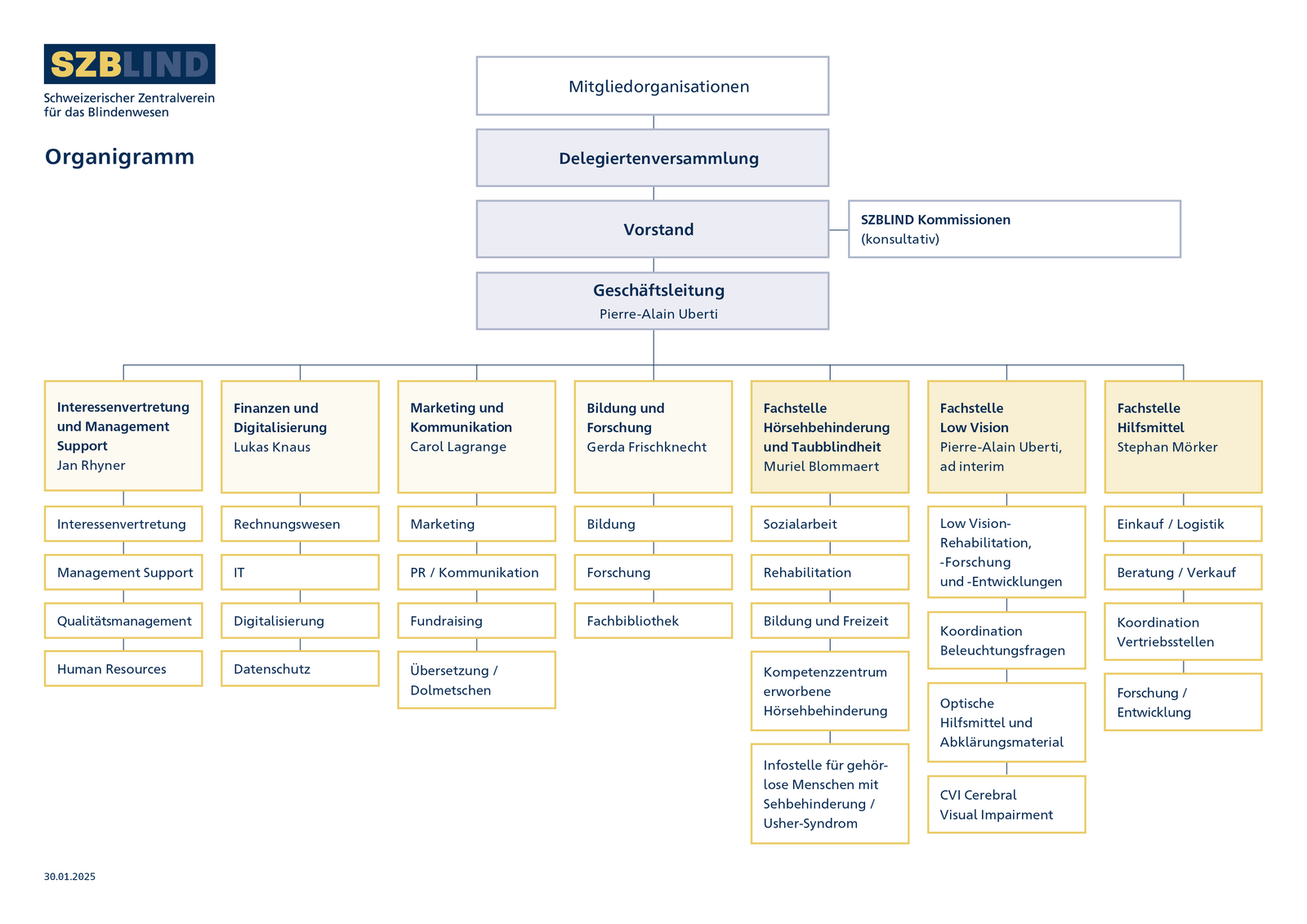 Organigramm SZBLIND, grafisch dargestellt